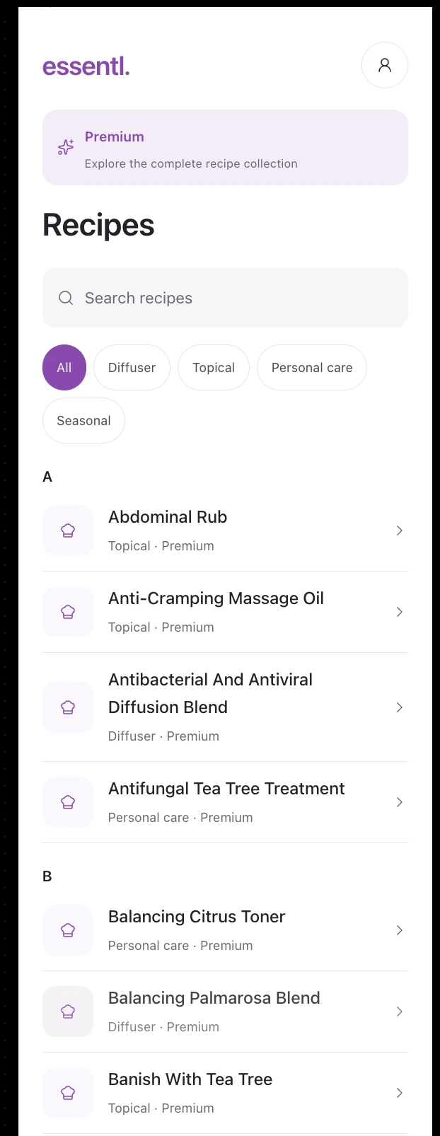 doTERRA Essential Oil Guide — Recipe library