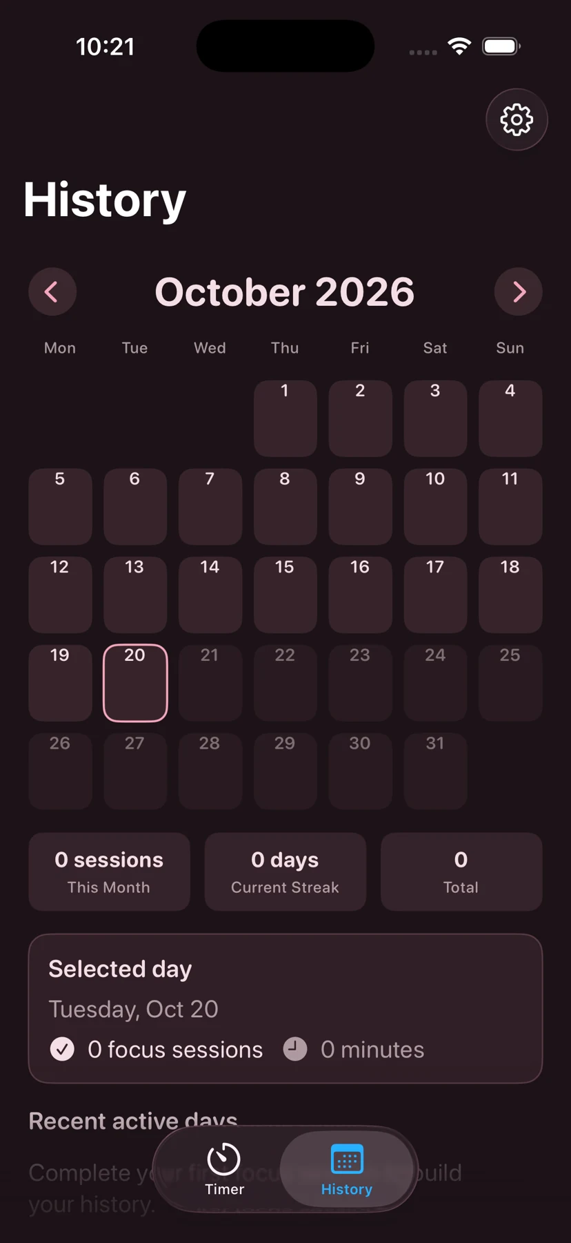 Pomodoro — Focus history