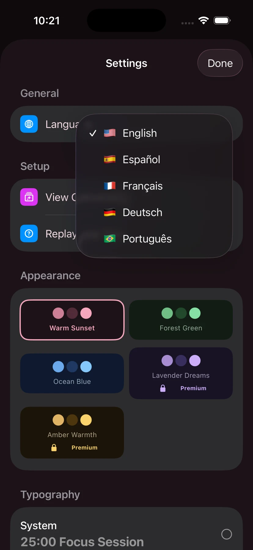 Pomodoro: Language & appearance
